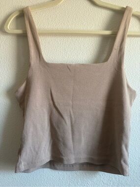 Zara Ribbed Square Neck Tank Top - Taupe Beige